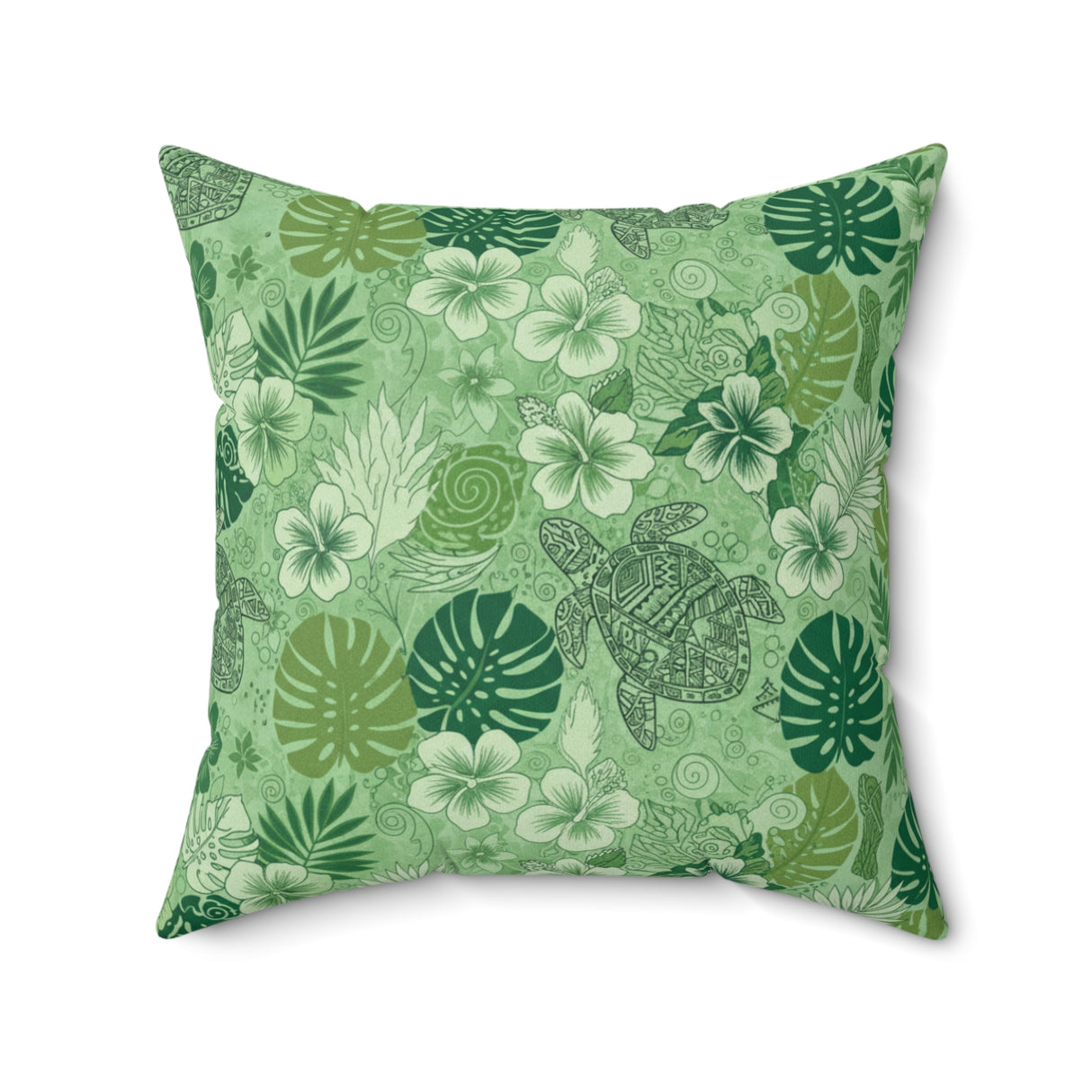 Dark Green Tiki Art Sea Turtle Faux Suede Pillow - 4 sizes