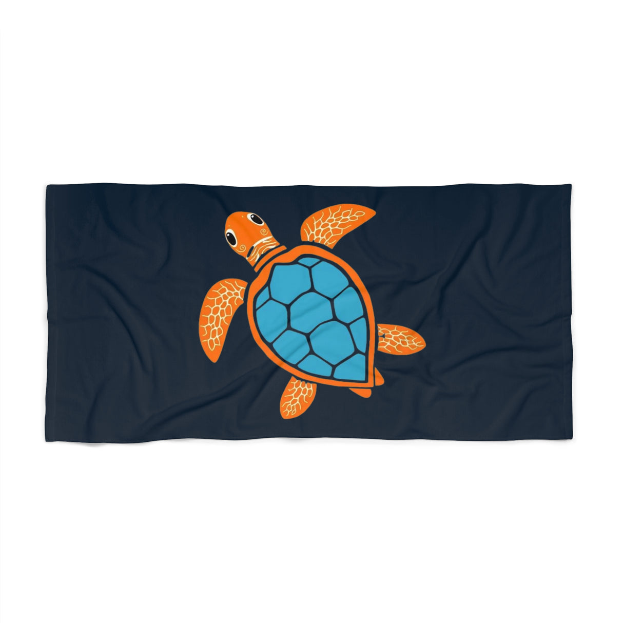 Dark Blue and Orange Sea Turtle Beach Towel