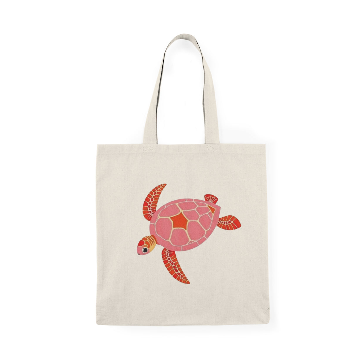 Eco-Friendly Pink and Red Turtle Design Natural Cotton Tote Bag