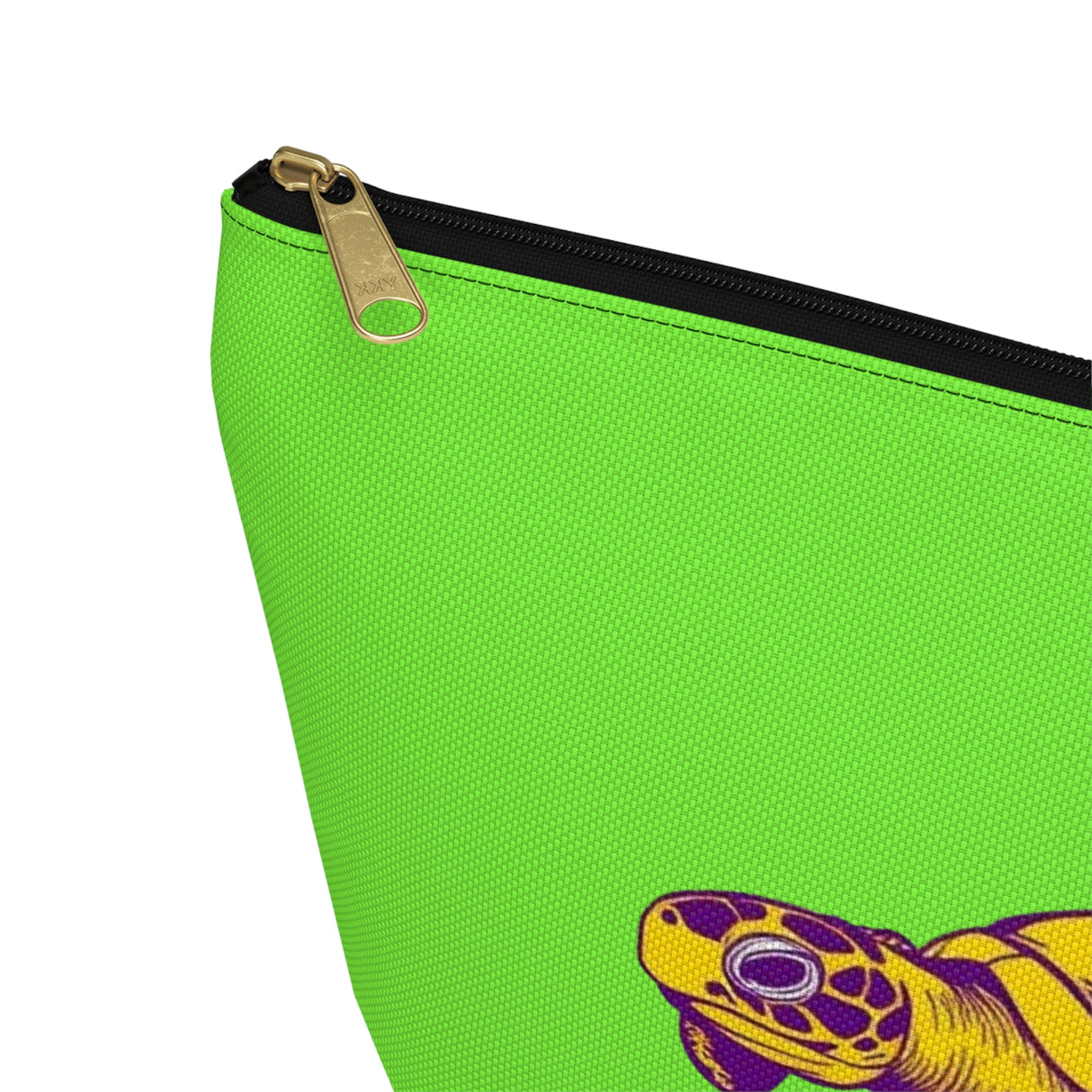 Neon Green Purple and Gold Sea Turtle Print Accessory Pouch