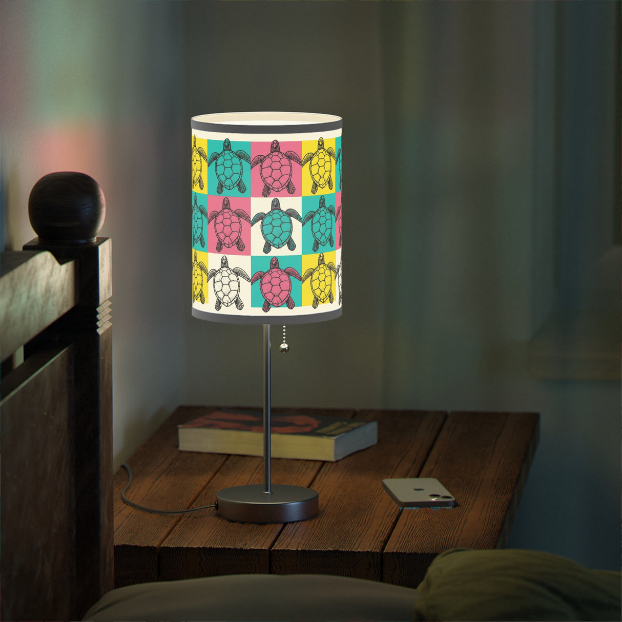 Colorful Block Print Sea Turtle Table Lamp