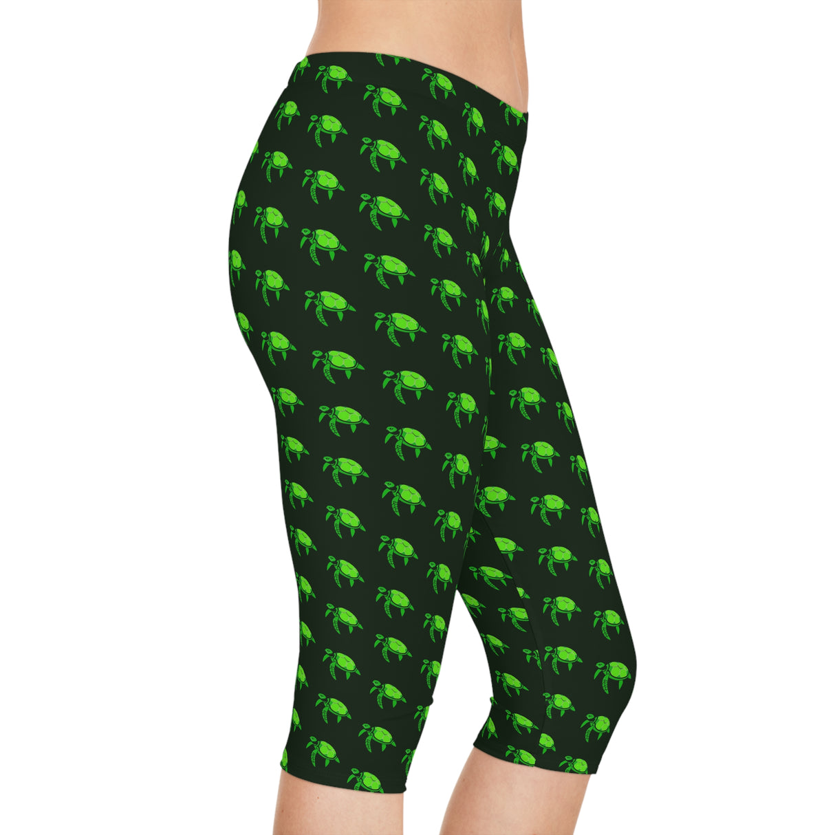 Dark Green Sea Turtle Capri Leggings