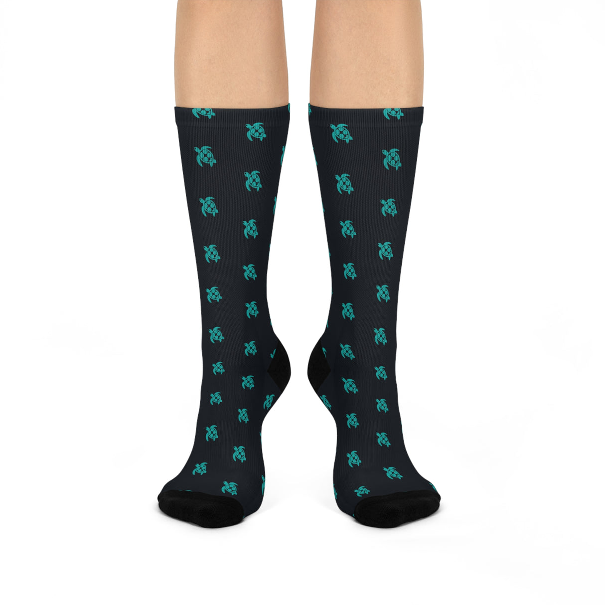 Navy and Teal Sea Turtle Cushioned Crew Socks