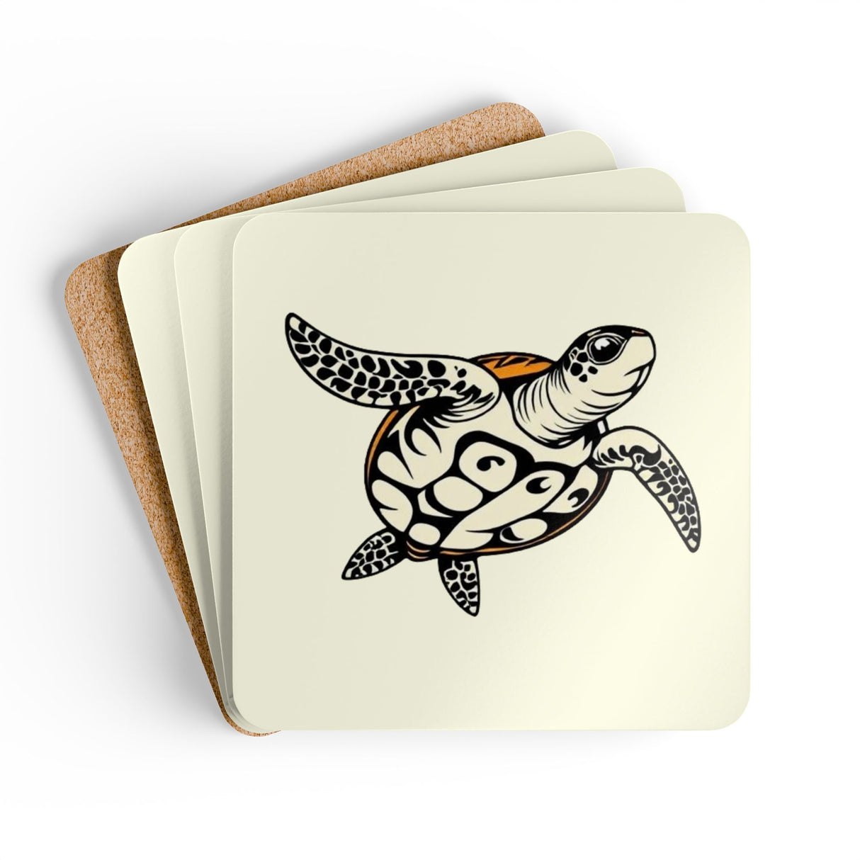 Black and Orange Sea Turtle Corkwood Coaster Set