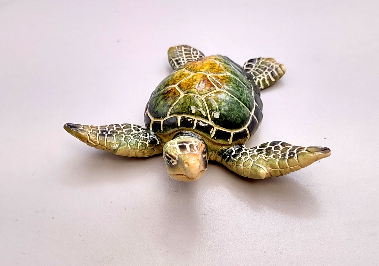 Green Sea Turtle Figurine Painted Resin (One figure approx. 3+ inches long) Green Painted Resin Sea Turtle Figure for coastal home décor!