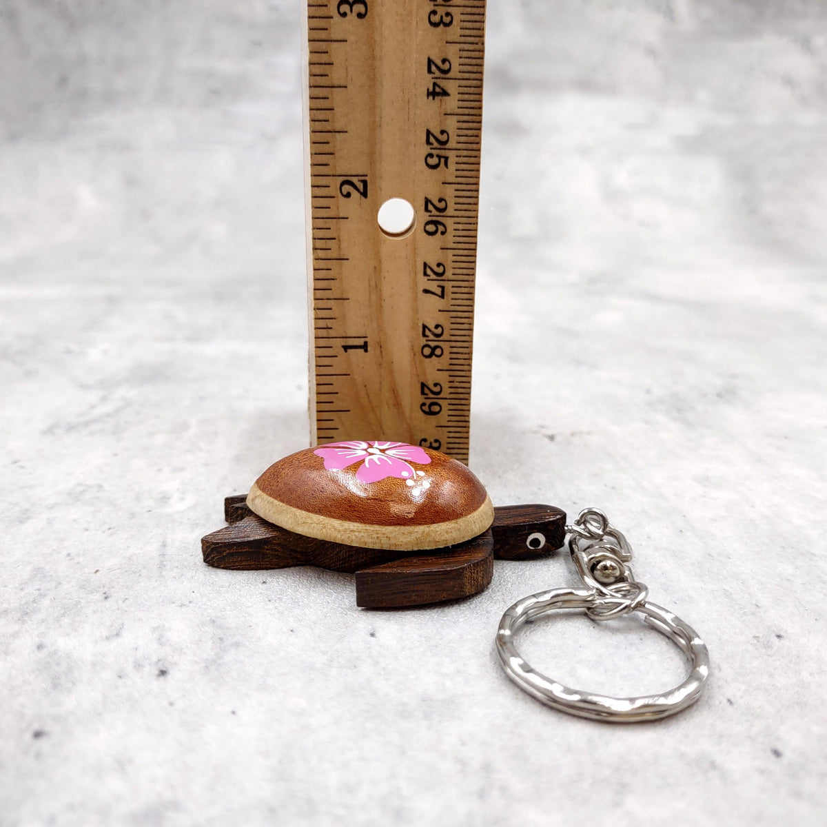 Pink Hibiscus Painted Wooden Sea Turtle Keychain (1 keychain approx. 4.25+ inches) Wooden Sea Turtle Key Fob for gifting or party favors!
