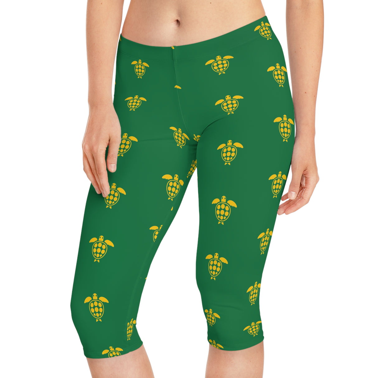 Green and Yellow Sea Turtle Capri Leggings