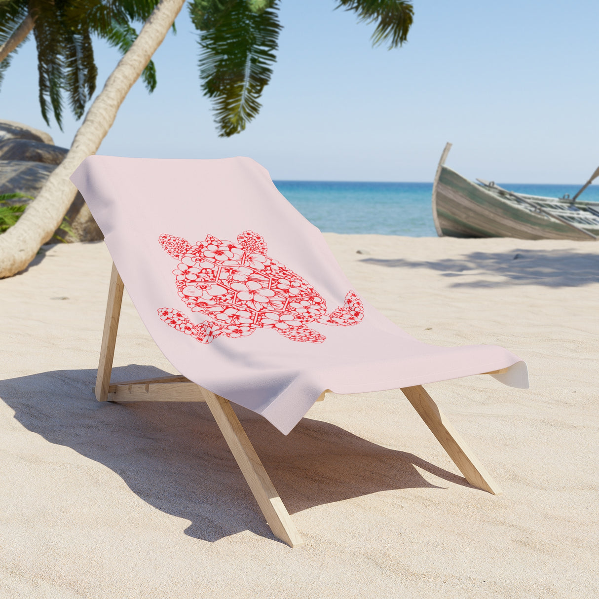 Red and Pink Tropical Sea Turtle Beach Towel