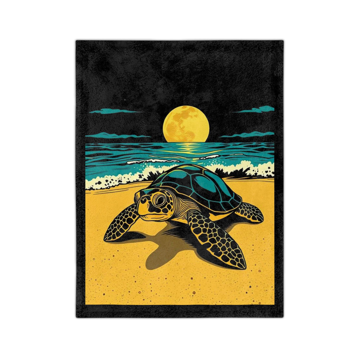 Black Gold Teal Sea Turtle-Themed Velveteen Microfiber Blanket - 3 Sizes