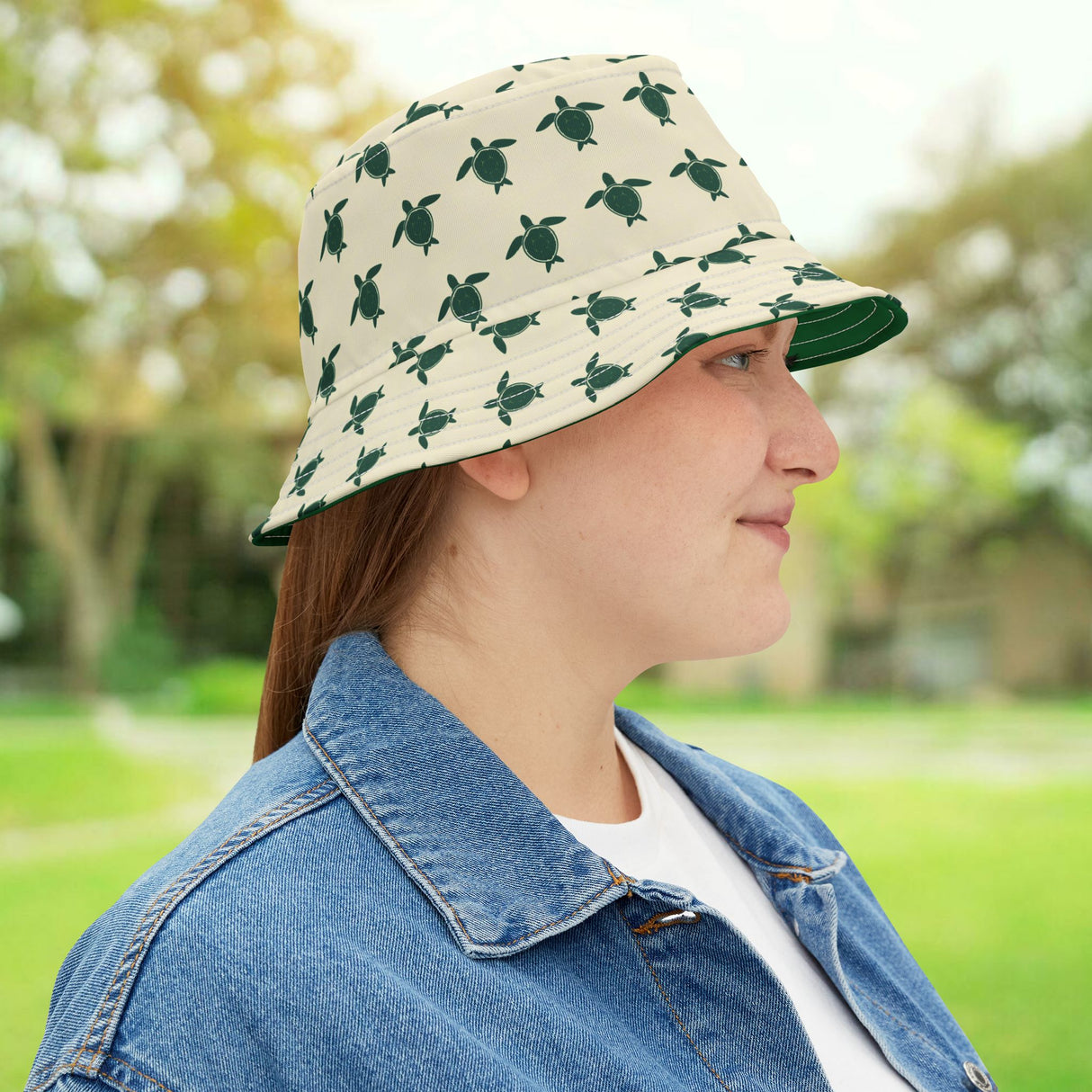 Off White Sea Turtle Pattern Bucket Hat - Large Sizes Available
