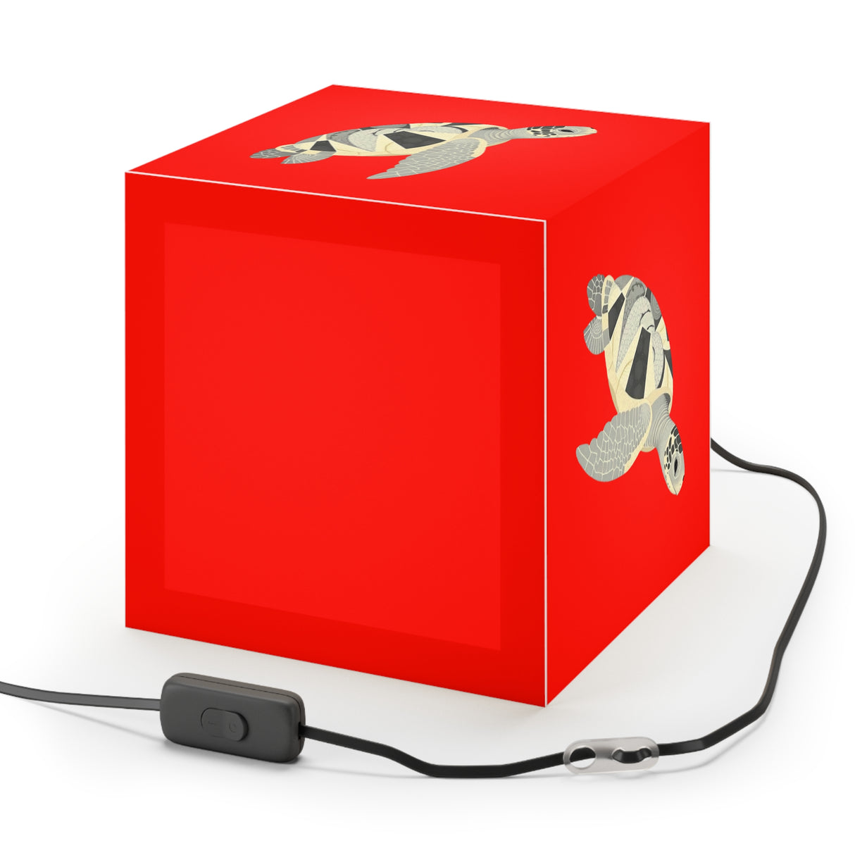 Red Collage Sea Turtle Geometric Light Cube Lamp