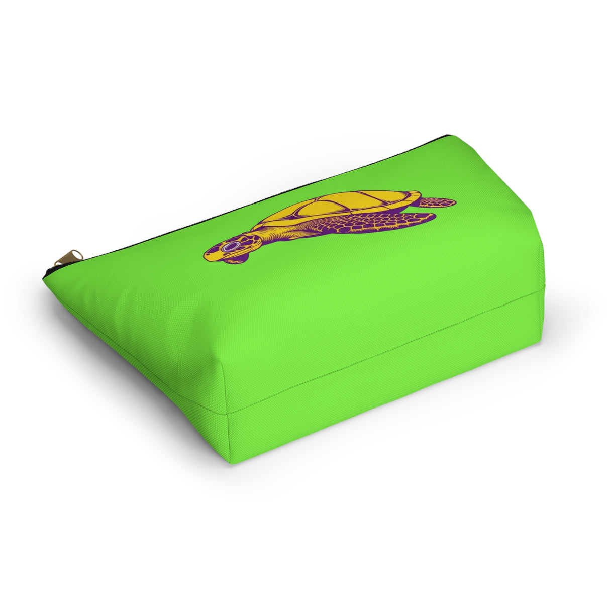 Neon Green Purple and Gold Sea Turtle Print Accessory Pouch