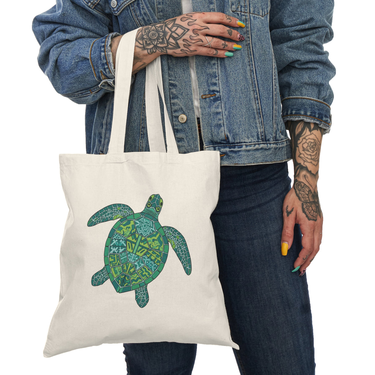 Green Tropical Sea Turtle Eco-Friendly Cotton Tote Bag