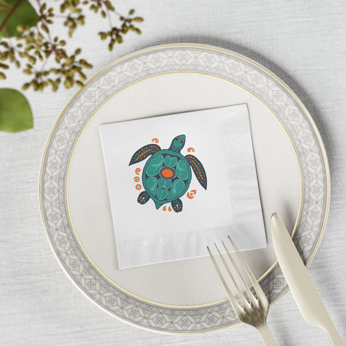 Blue Boho Tropical SeaTurtle-Themed Cocktail Napkins