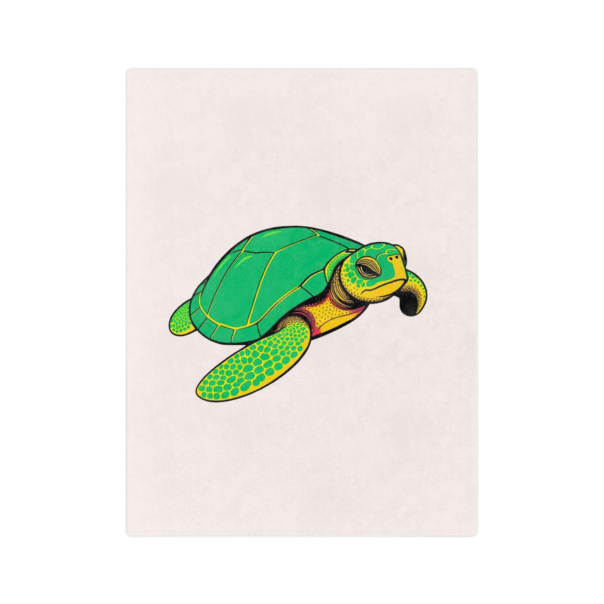 Comic Style Green Sea Turtle -Themed Velveteen Microfiber Blanket - 3 Sizes