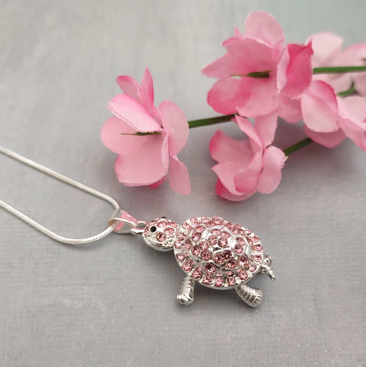 Purple Sea Turtle Necklace Silver Rhinestone Pendant (approx. 16+ inches AROUND) Plum Colored Sea Turtle Jewelry gift for ocean life lovers!