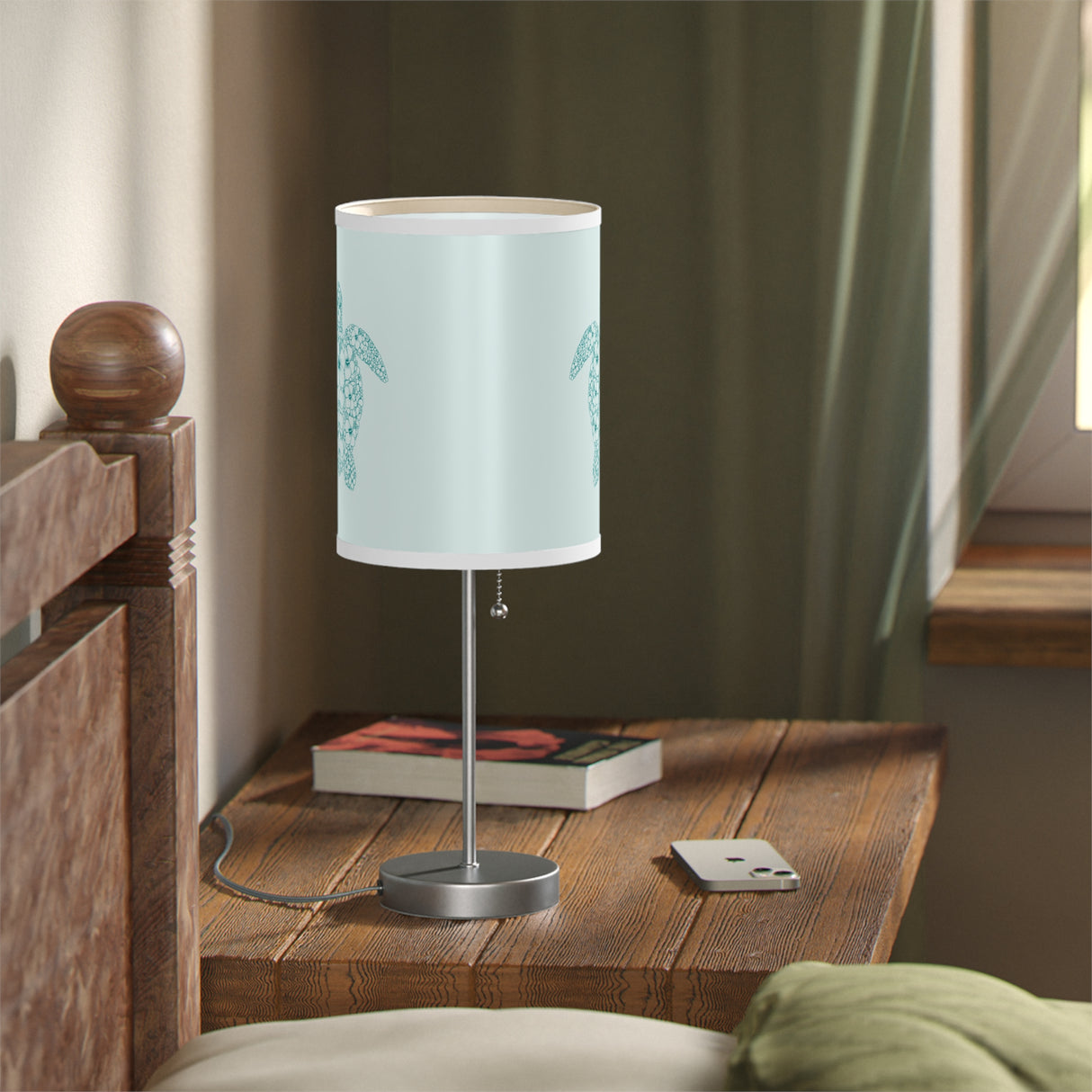 Blue Tropical Flower Sea Turtle Pattern Table Lamp