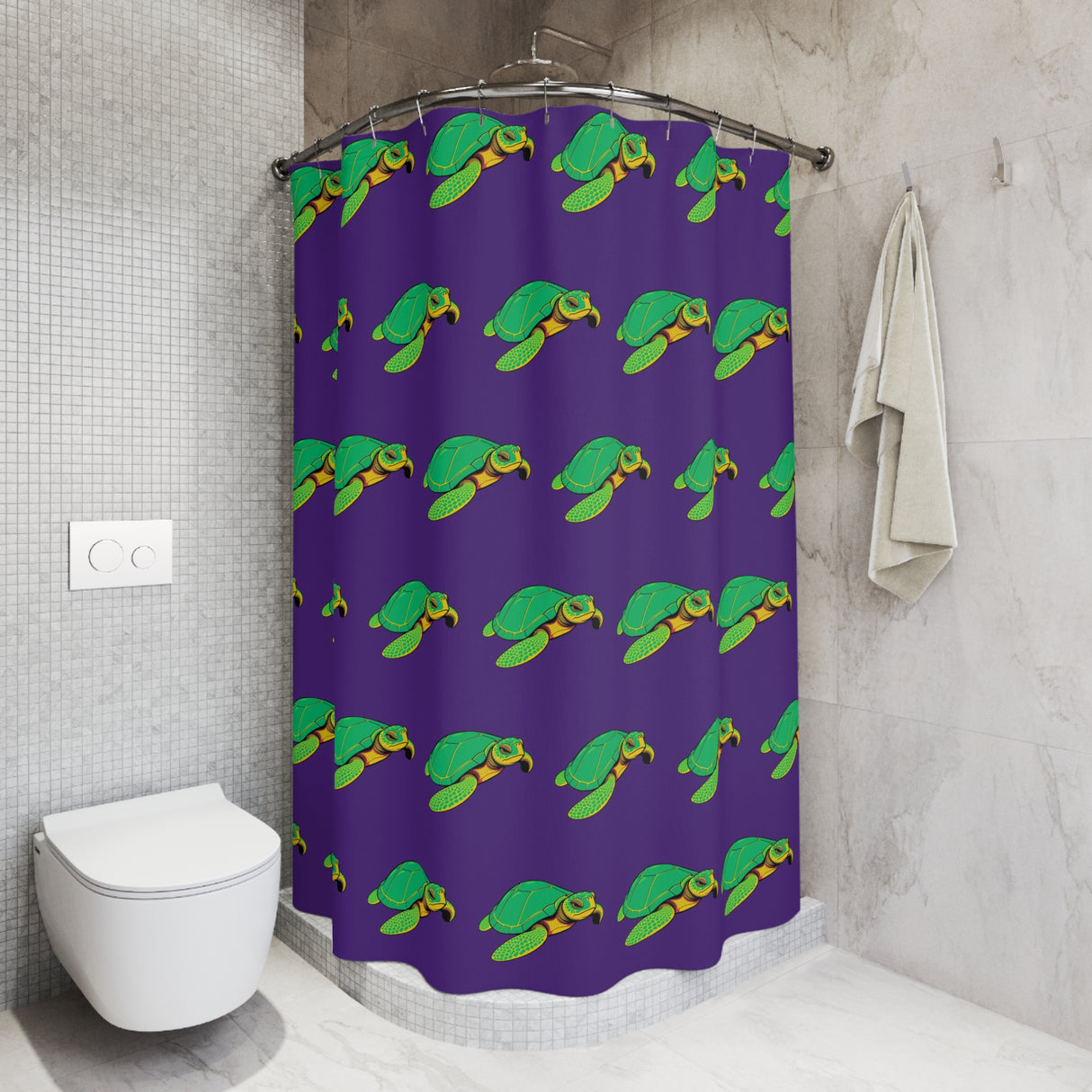 Wild Purple Sea Turtle Shower Curtains - Coastal Bathroom Decor