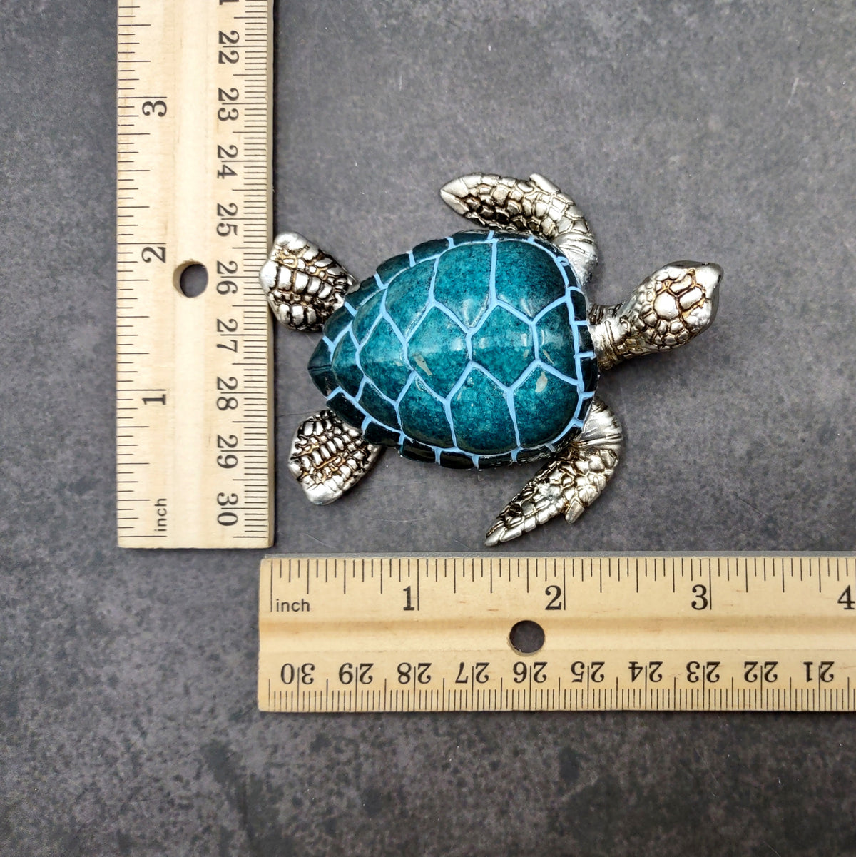 Silver Blue Sea Turtle Resin Painted Figurine (1 turtle approx. 3+ inches) Resin Silver Blue Sea Turtle Figure for gifting décor & display!