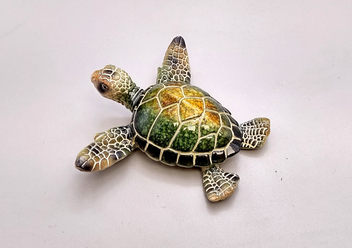 Green Sea Turtle Figurine Painted Resin (One figure approx. 3+ inches long) Green Painted Resin Sea Turtle Figure for coastal home décor!