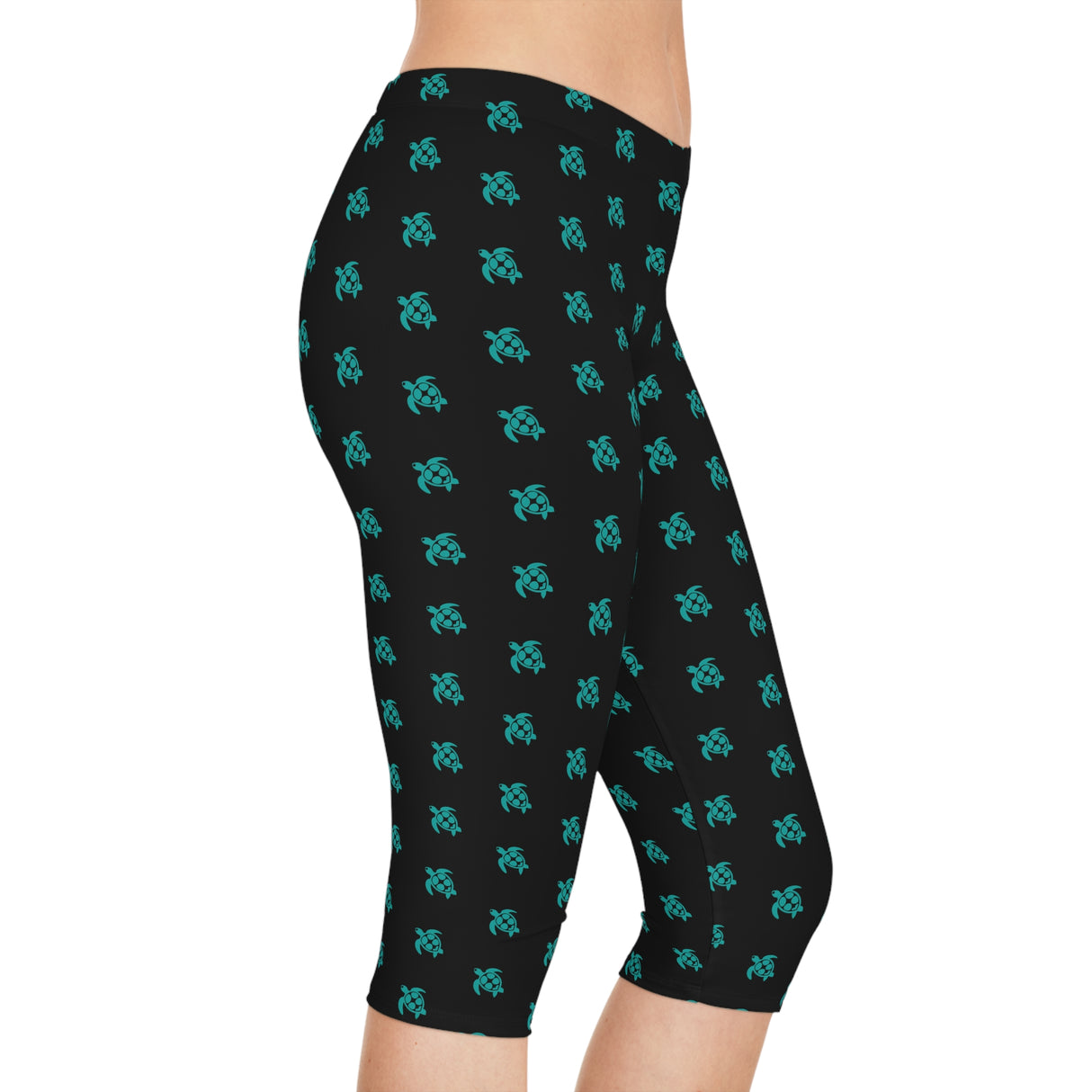 Black and Teal Sea Turtle Capri Leggings