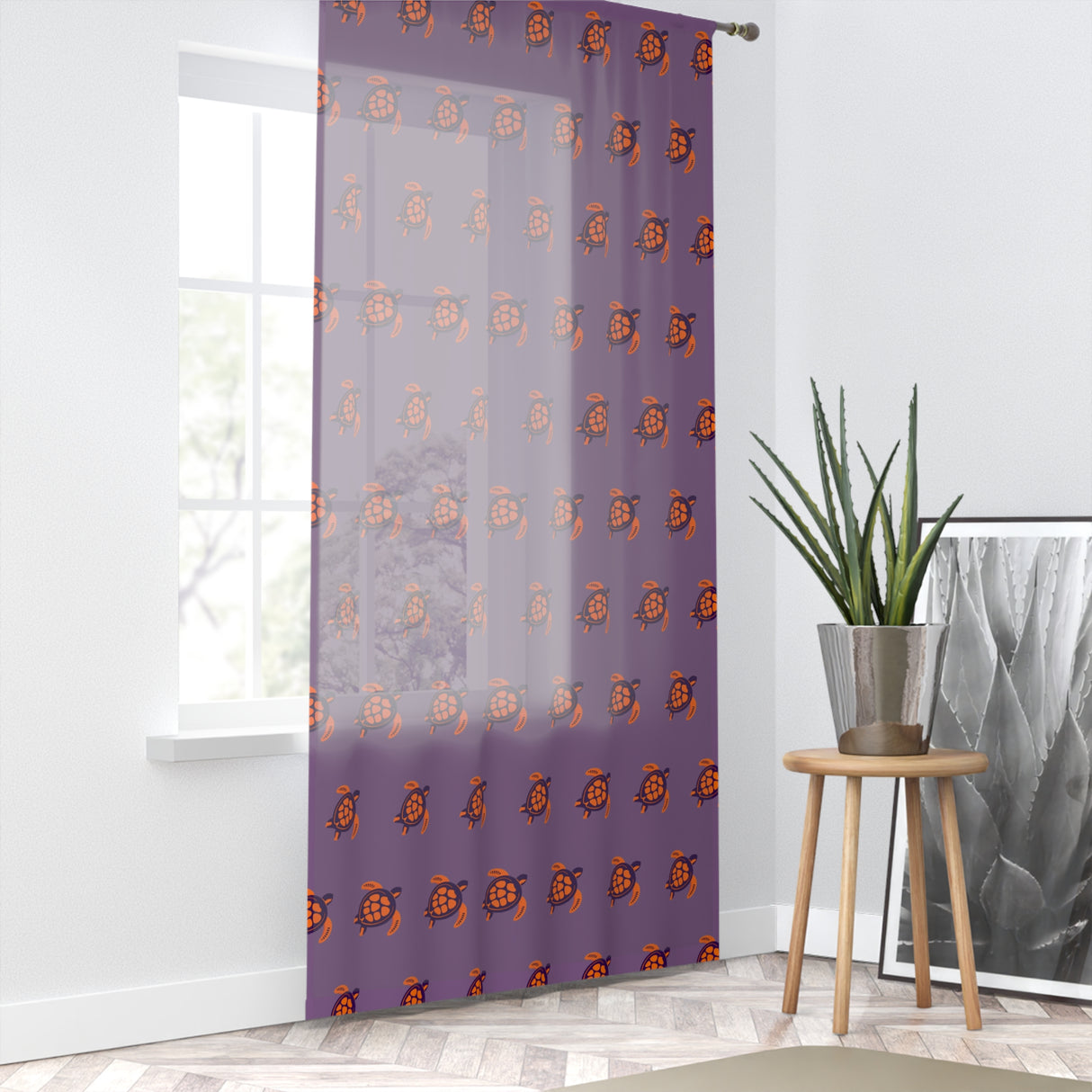 Purple and Orange Sea Turtle Tropical Pattern Window Curtain