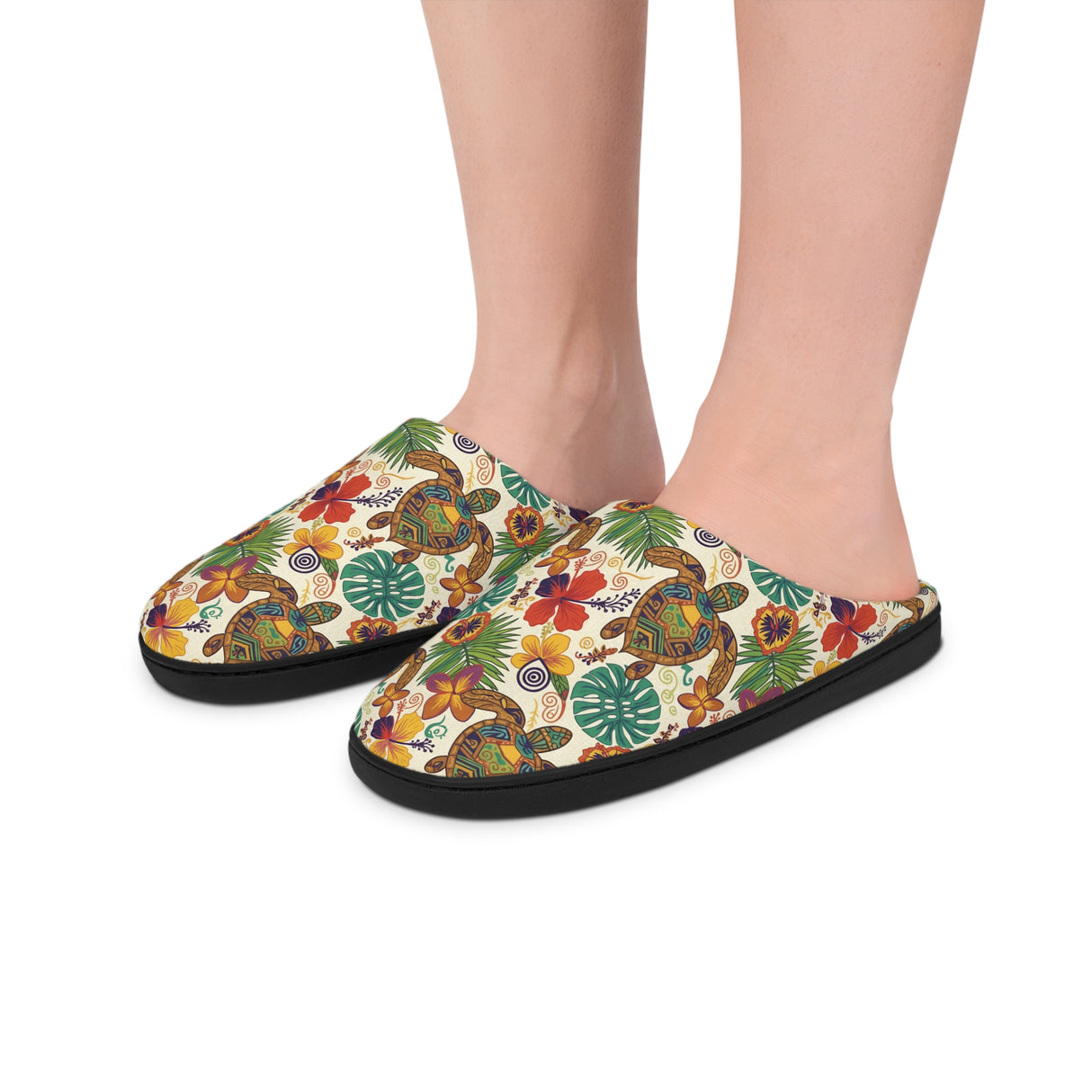 Womens Tropical Print Sea Turtle Print Indoor Slippers