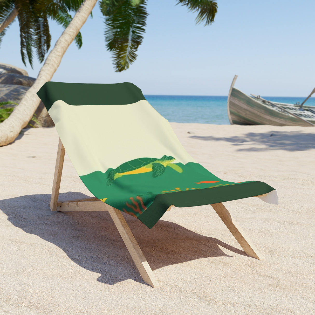 Green Mod Art Sea Turtle Beach Towel