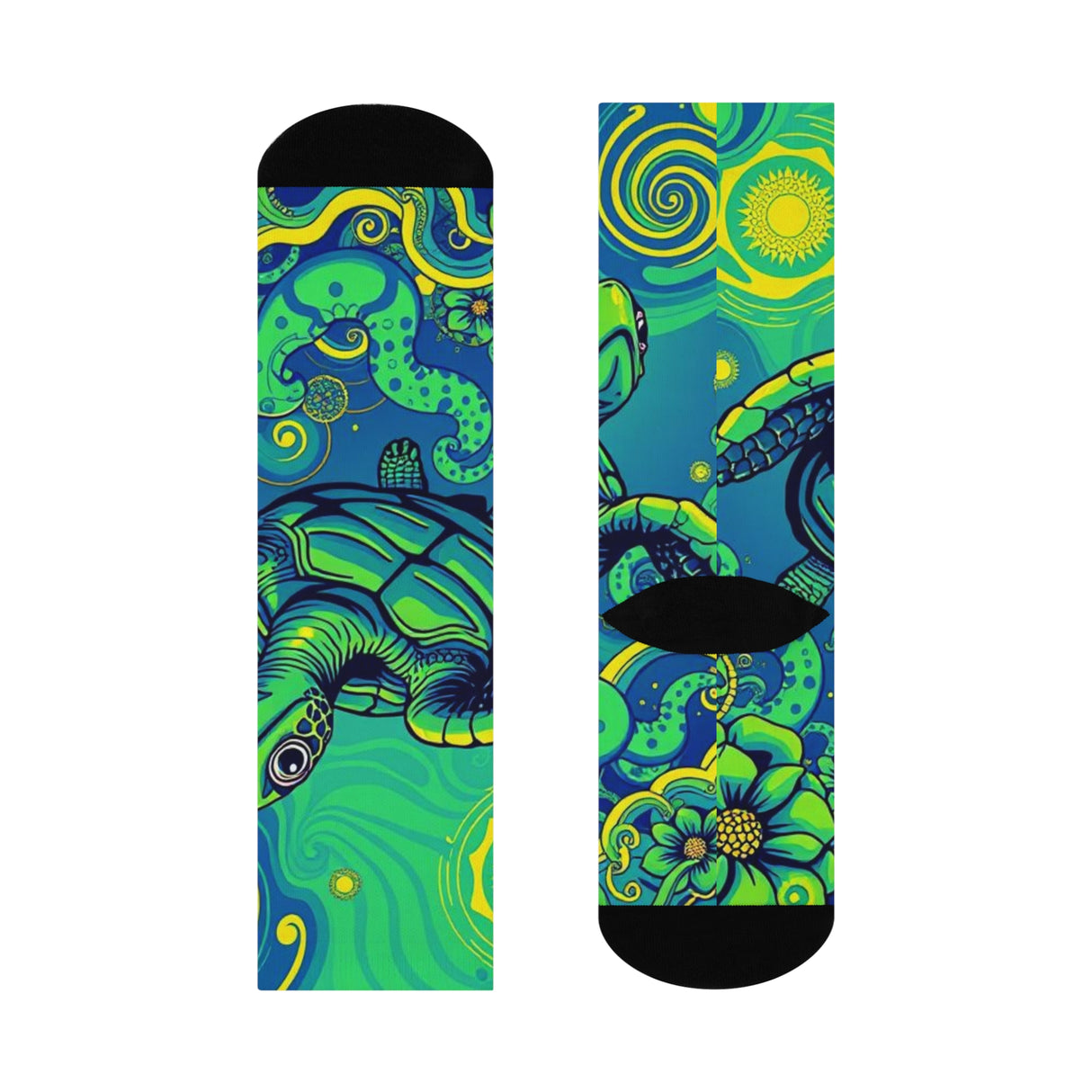 Trippy Green Sea Turtle Cushioned Crew Socks
