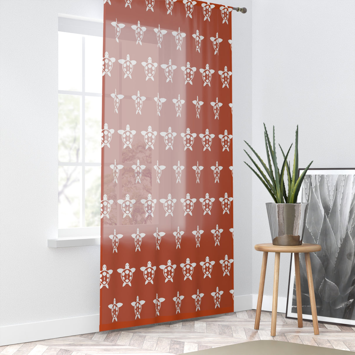 Burnt Orange and White Sea Turtle Pattern Window Curtain