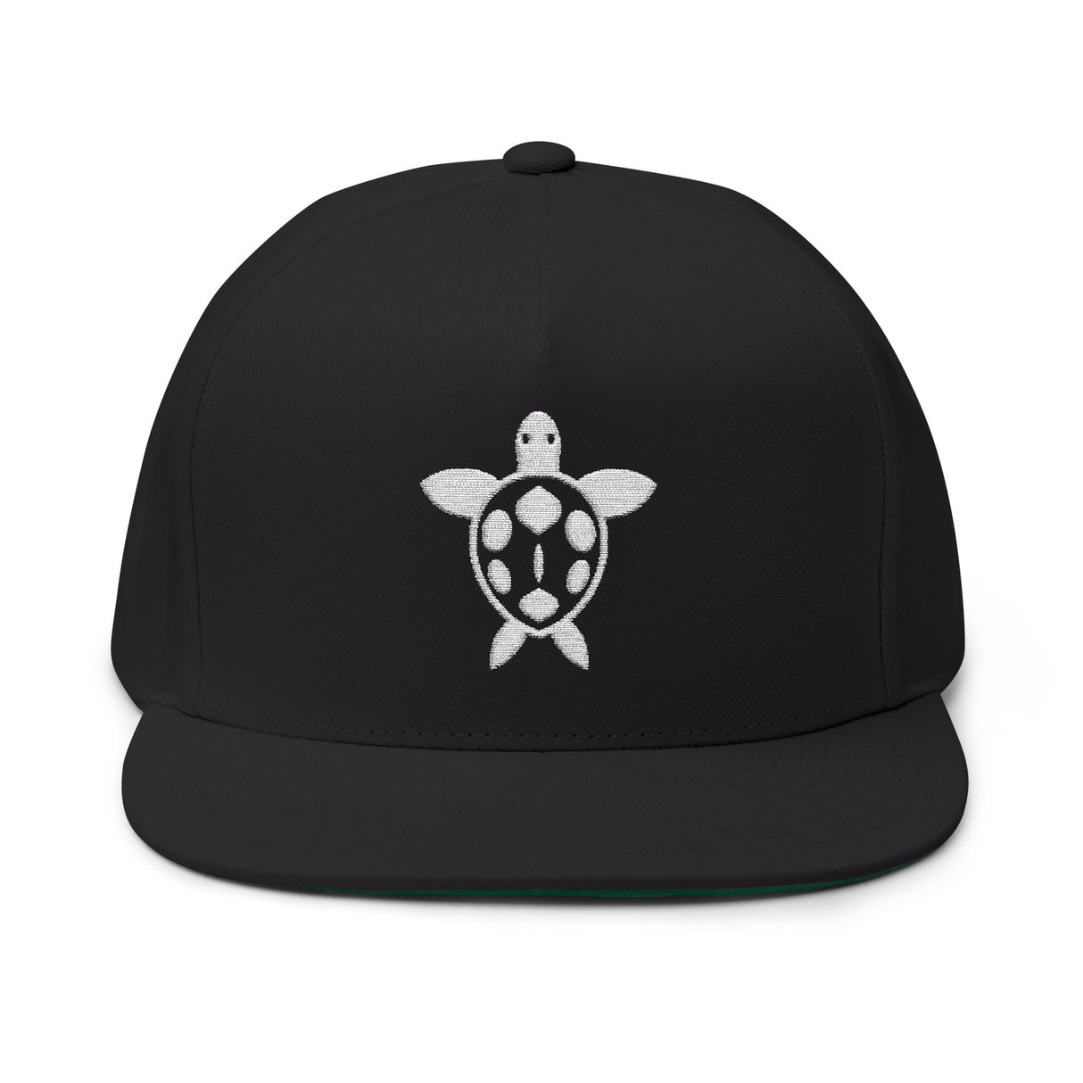 White Sea Turtle Embroidered Flat Bill Cap