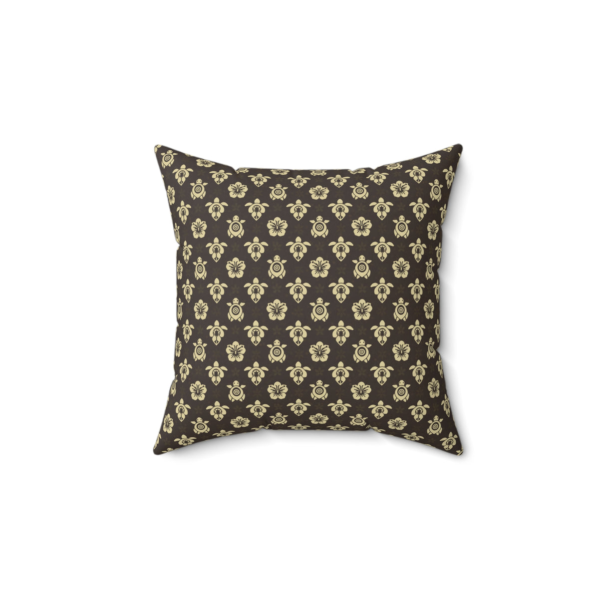 Brown and Ivory Tropical Pattern Sea Turtle Faux Suede Pillow - 4 sizes