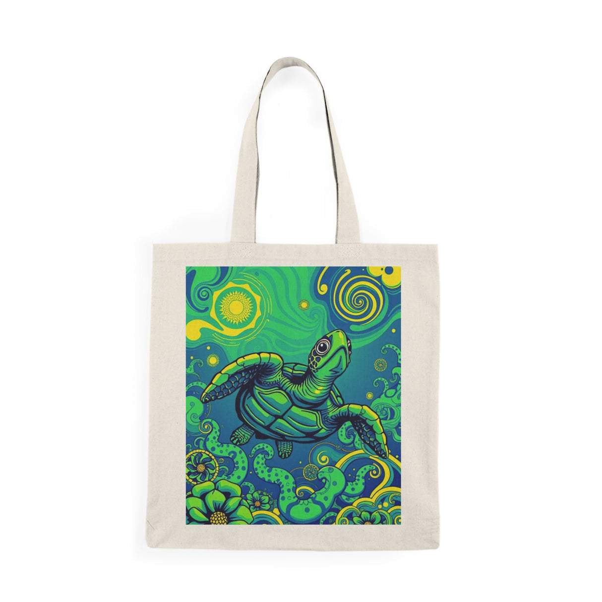 Trippy Green Tropical Sea Turtle Eco-Friendly Cotton Tote Bag