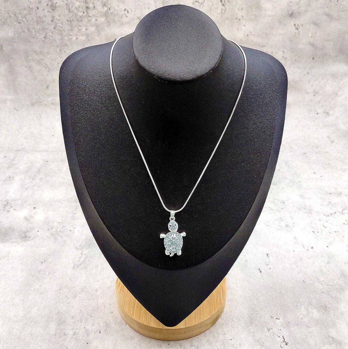 Aqua Rhinestone Sea Turtle Pendant Necklace (approx. 16+ inches AROUND) Teal Sea Turtle Jewelry a gift for ocean & sea turtle enthusiast!