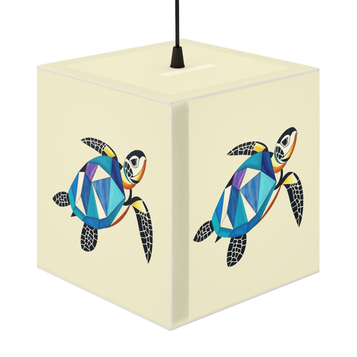 Blue Collage Sea Turtle Geometric Light Cube Lamp