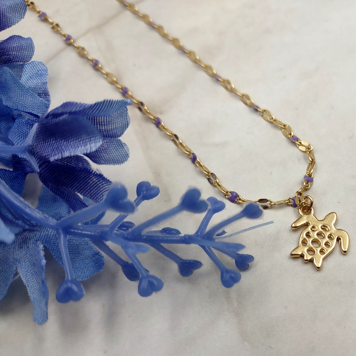 Sea Turtle Necklace Purple Gold Color (1 necklace approx. 16+ inches AROUND) Elegant Gold Tone Violet Sea Turtle charm necklace gift!