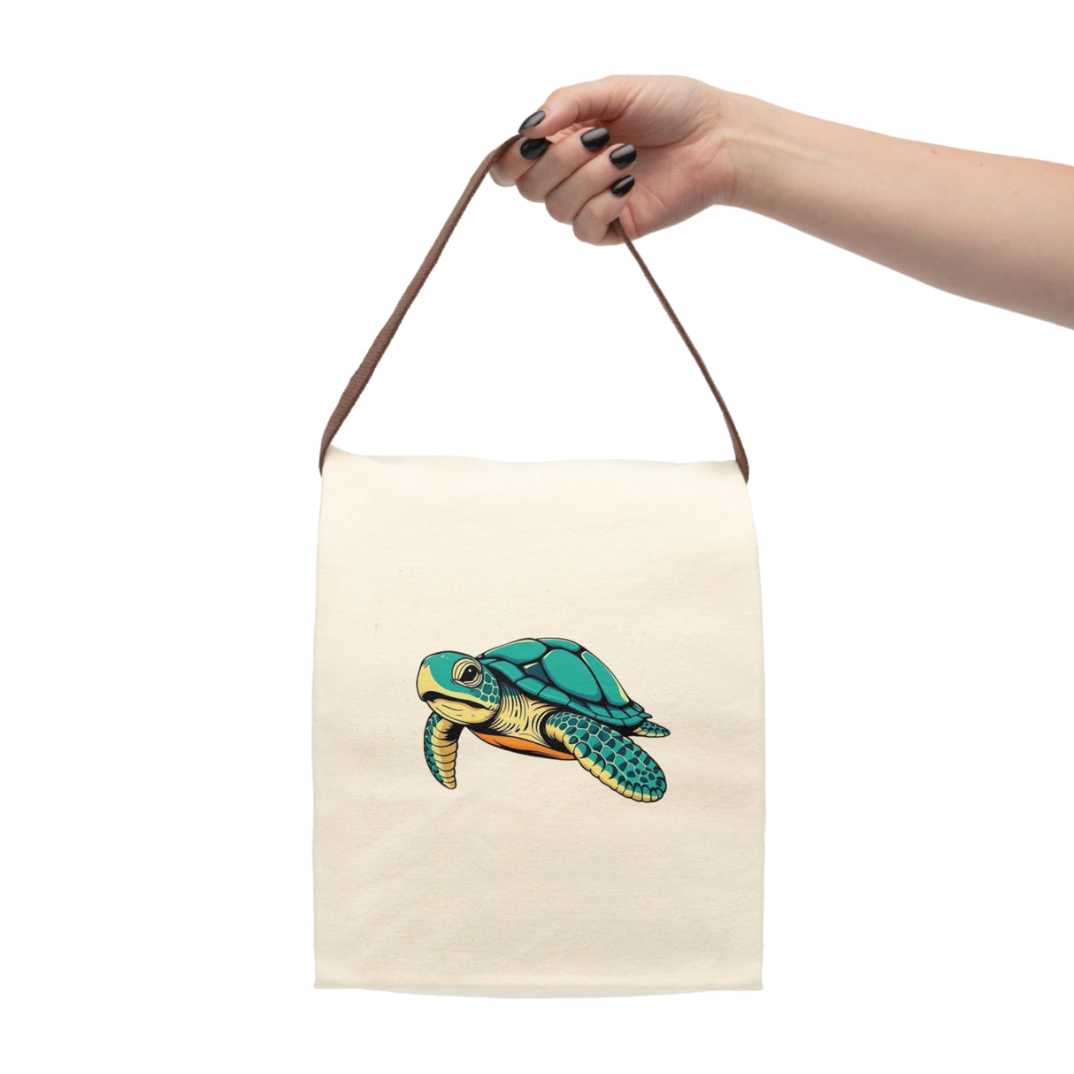Teal Cartoon Sea Turtle Lunch Bag - Reusable Canvas Lunch Bag