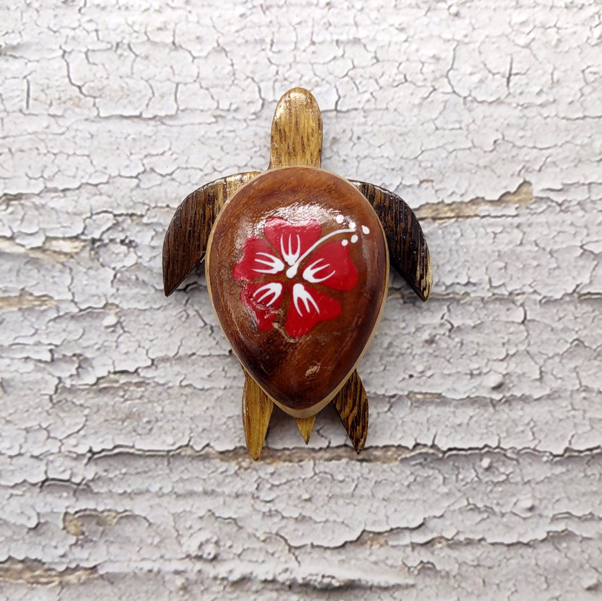 Wooden Sea Turtle Magnet Red Hibiscus Flower (1 magnet approx. 2+ inches) Wood Sea Turtle Magnet gift for fridges cabinets doors!