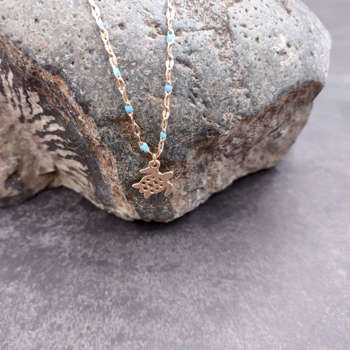 Sea Turtle Necklace Blue Gold Color (1 necklace approx. 16+ inches AROUND) Gold Tone Light Blue Sea Turtle charm necklace for gifting!
