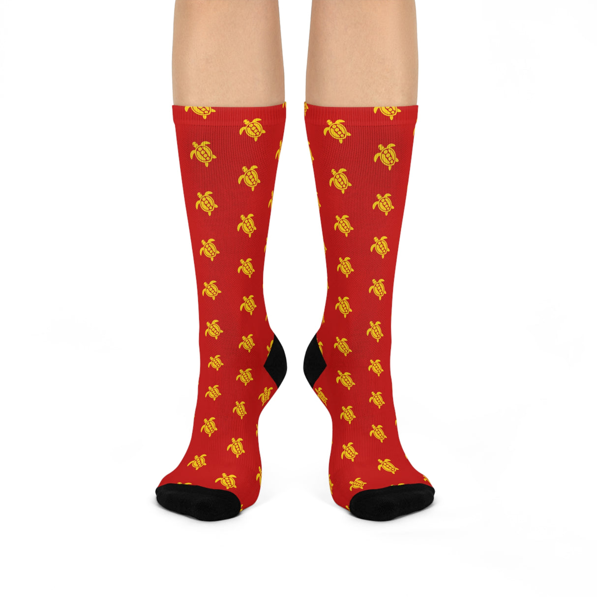 Red and Yellow Sea Turtle Cushioned Crew Socks