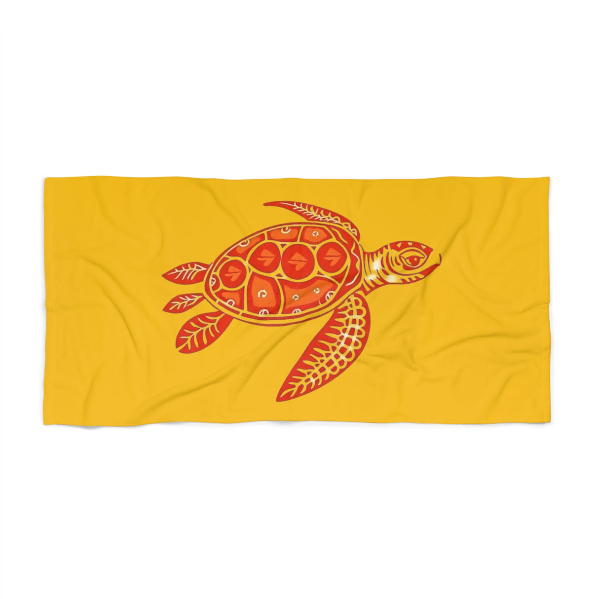 Red and Yellow Tribal Art Sea Turtle Beach Towel