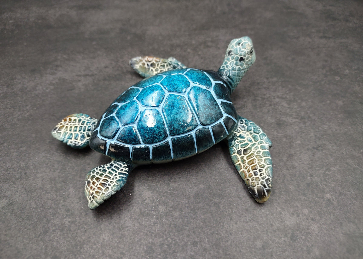 Blue Sea Turtle Figurine Painted Resin (1 turtle approx. 5+ inches long) Blue Painted Resin Sea Turtle Figure for coastal home decor!