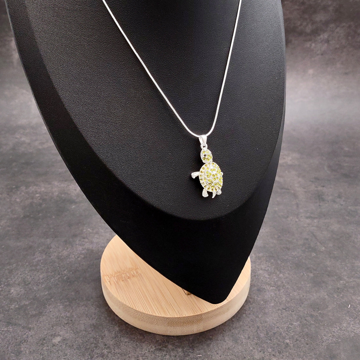 Green Sea Turtle Necklace Silver Rhinestone Pendant (approx. 16+ inches AROUND) Colorful Sea Turtle Jewelry a gift for ocean life lovers!