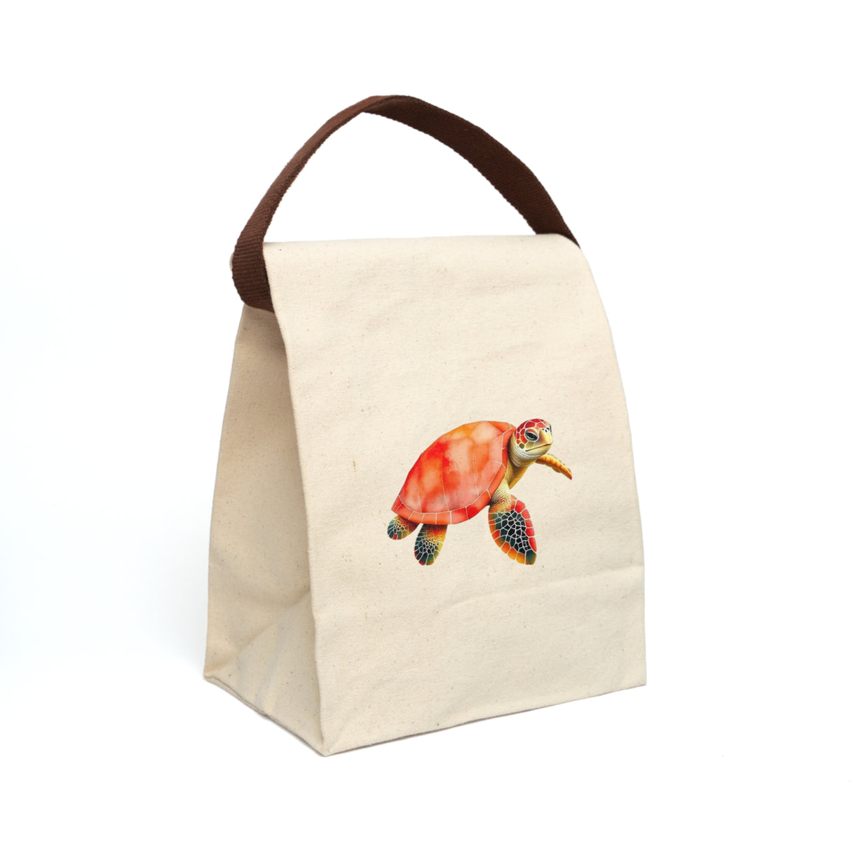 Red Watercolor Sea Turtle Lunch Bag - Reusable Canvas Lunch Bag