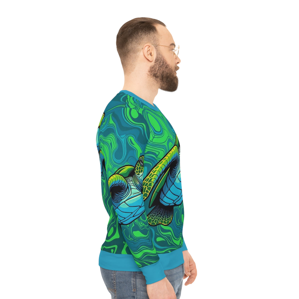 Bold Green and Blue Sea Turtle All-Over Print Sweatshirt