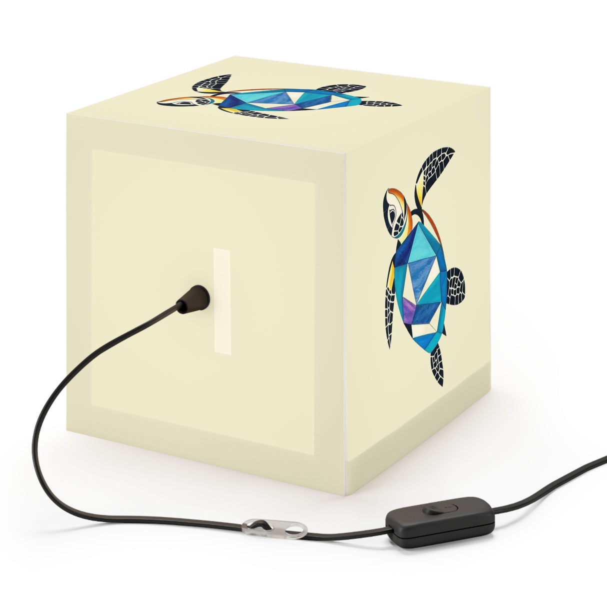 Blue Collage Sea Turtle Geometric Light Cube Lamp