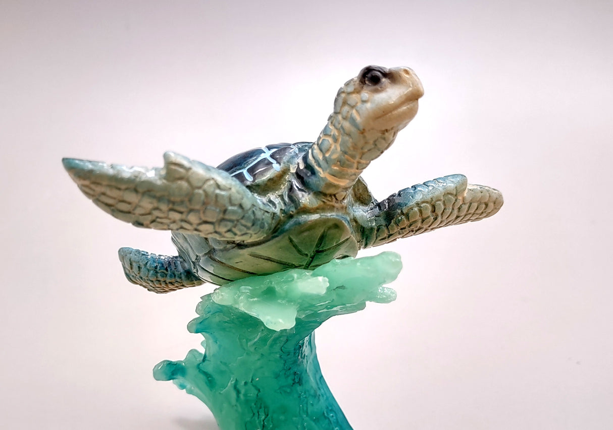 Blue Sea Turtle Figurine on Wave Painted Resin (1 turtle approx. 5+ inches) Blue Painted Resin Turtle on Wave for coastal home décor!