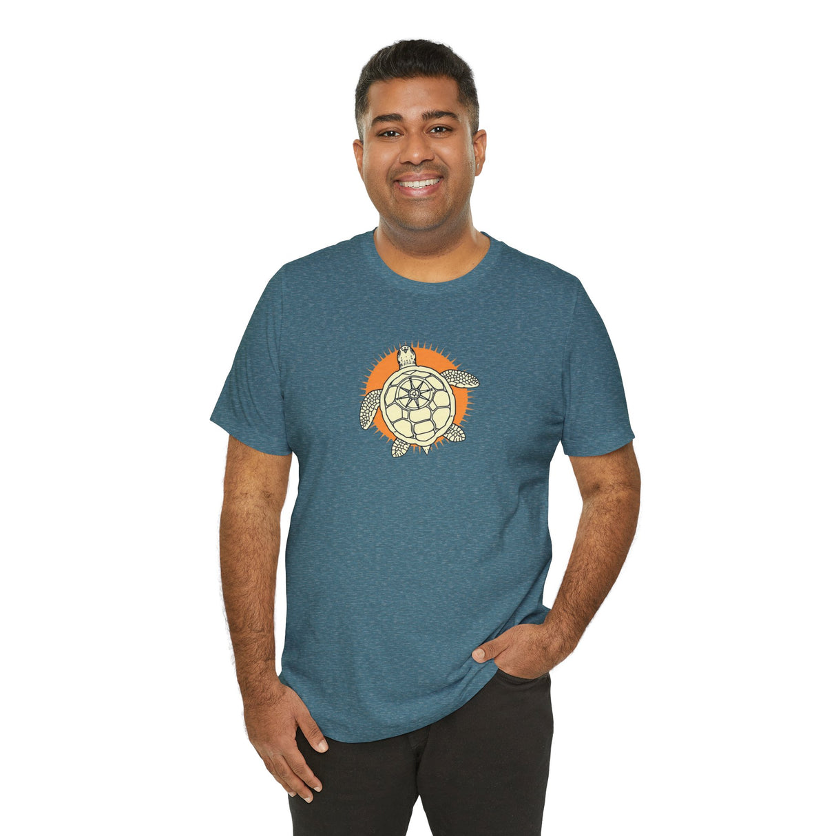 Orange and White Compass Sea Turtle Illustration Tee - 6 colors