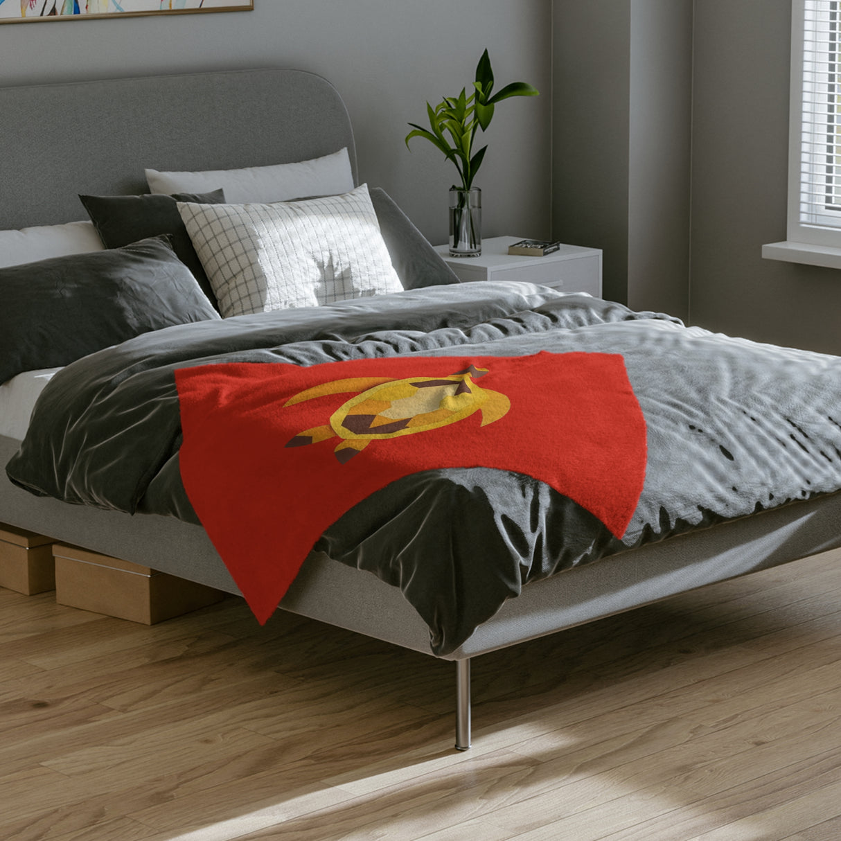 Red and Yellow Color Cut Sea Turtle-Themed Velveteen Microfiber Blanket - 3 Sizes