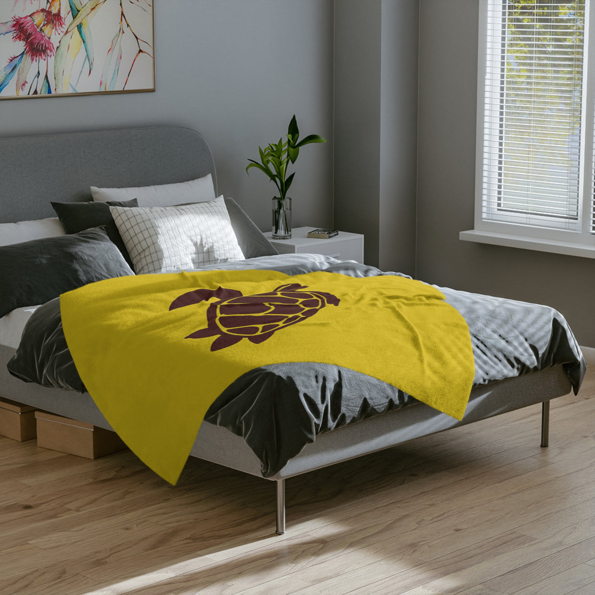 Brown and Gold Sea Turtle -Themed Velveteen Microfiber Blanket - 3 Sizes